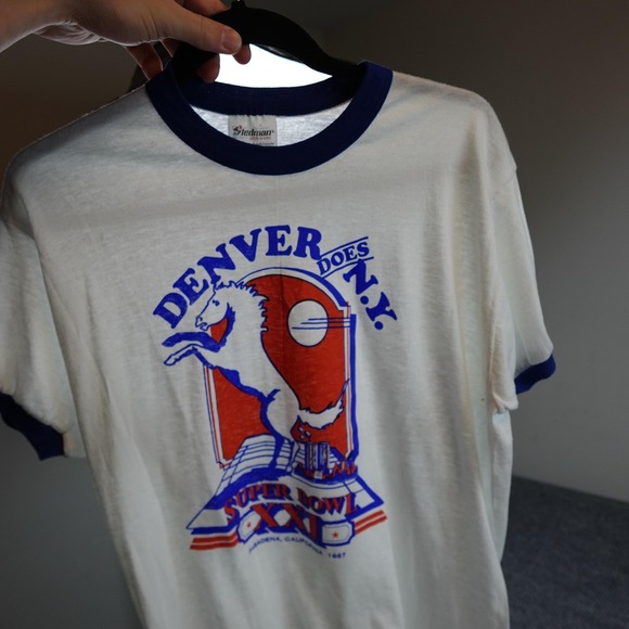 Stedman Other - Vintage Denver Broncos Shirt Mens XL White NFL Super Bowl 80s Paper Thin Ringer